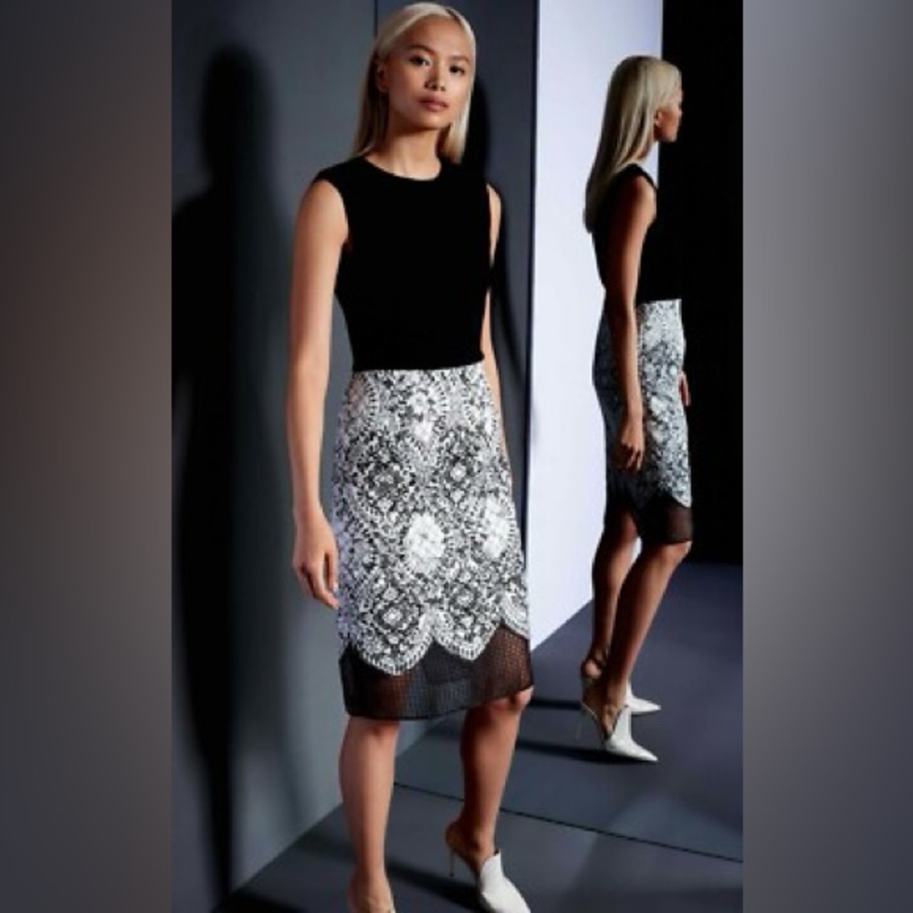 Kimora Lee Simmon Elegant Black and White Lace Midi Dress nwt